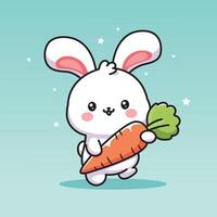 cute vector design illustration of a rabbit carrying a carrot