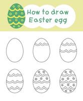 How to draw easter egg cartoon step by step for kid book, spring, coloring book and education vector