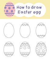 How to draw easter egg cartoon step by step for kid book, spring, coloring book and education vector