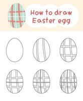 How to draw easter egg cartoon step by step for kid book, spring, coloring book and education vector