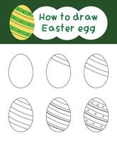 How to draw easter egg cartoon step by step for kid book, spring, coloring book and education vector