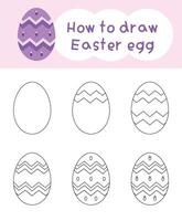 How to draw easter egg cartoon step by step for kid book, spring, coloring book and education vector