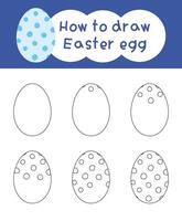 How to draw easter egg cartoon step by step for kid book, spring, coloring book and education vector