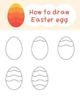 How to draw easter egg cartoon step by step for kid book, spring, coloring book and education vector