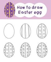 How to draw easter egg cartoon step by step for kid book, spring, coloring book and education vector