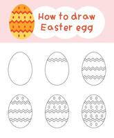 How to draw easter egg cartoon step by step for kid book, spring, coloring book and education vector