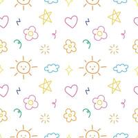 Abstract various shapes and doodle strokes seamless pattern background. Cartoon and illustration for element vector