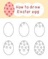 How to draw easter egg cartoon step by step for kid book, spring, coloring book and education vector