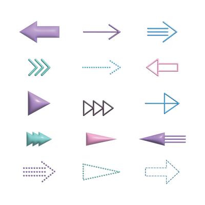 Different 3D arrows with colorful for direction, element and icon