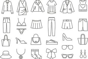 Set of clothes icons, thin line style vector