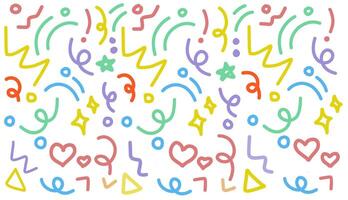 Fun colorful line doodle seamless pattern. Creative minimalist style art background for children or trendy design with basic shapes. Simple childish scribble backdrop. vector