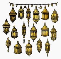 Collection of Ramadan Golden Lantern. Vector Illustration