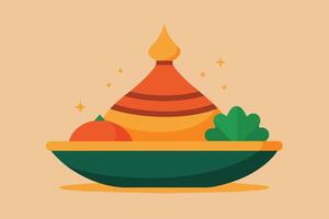 Iftar Ramadhan Menu Food On Traditional Tajine Vector Illustration