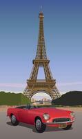 Red car against the background of the Eiffel Tower. Vector. vector