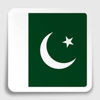 Islamic Republic of Pakistan flag icon on paper square sticker with shadow. Button for mobile application or web. Vector