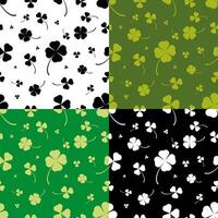 set of seamless patterns with silhouettes of clover leaves. Ornament for decoration and printing on fabric. Design element. Vector