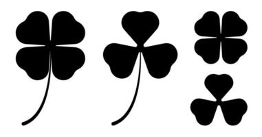 Three and four leaf clover icon. Clover leaf silhouette. Simple isolated vector on white background