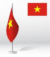 Vietnam flag on flagpole for registration of solemn event, meeting foreign guests. National independence day of Vietnam. Realistic 3D vector on white