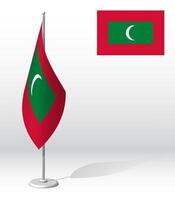 Maldives flag on flagpole for registration of solemn event, meeting foreign guests. National independence day of Maldives. Realistic 3D vector on white