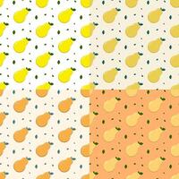set of seamless patterns with Sweet pears for breakfast. Collecting autumn harvest of fruits. Ornament for decoration and printing on fabric. Design element. Vector