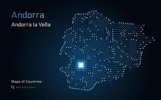 andorra mapa con un capital de andorra la vella mostrado en un pastilla modelo con procesador. gobierno electrónico. mundo países vector mapas pastilla serie