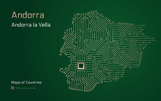 andorra mapa con un capital de andorra la vella mostrado en un pastilla modelo con procesador. gobierno electrónico. mundo países vector mapas pastilla serie