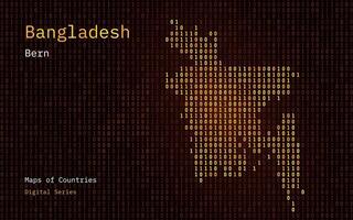 Bangladesh Map Shown in Binary Code Pattern. TSMC. Matrix numbers, zero, one. World Countries Vector Maps. Digital Series