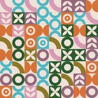 Abstract Bauhaus geometric pattern background in retro style with trendy colors. Abstract modern circle, shapes, square lines art. Colorful geometric background, Color neo geo seamless pattern. vector