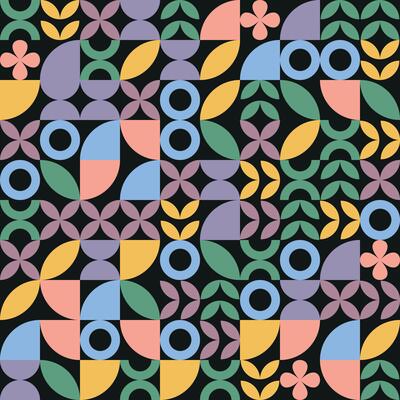 Trendy Bauhaus pattern with geometric shapes, geometry graphics. Geometry modern grid pattern. Abstract geometric pattern design in retro style, seamless pattern for wrapping, pack paper, poster.