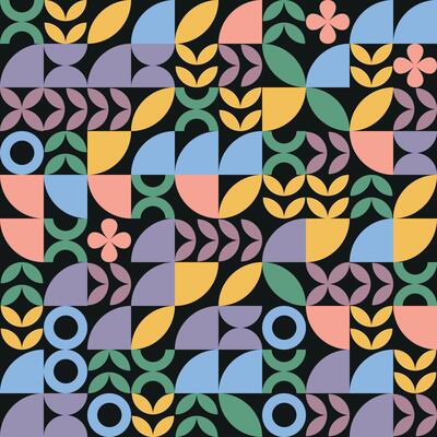 Trendy Bauhaus pattern with geometric shapes, geometry graphics. Geometry modern grid pattern. Abstract geometric pattern design in retro style, seamless pattern for wrapping, pack paper, poster.