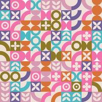 Trendy Bauhaus pattern with geometric shapes, geometry graphics. Geometry modern grid pattern. Abstract geometric pattern design in retro style, seamless pattern for wrapping, pack paper, poster. vector