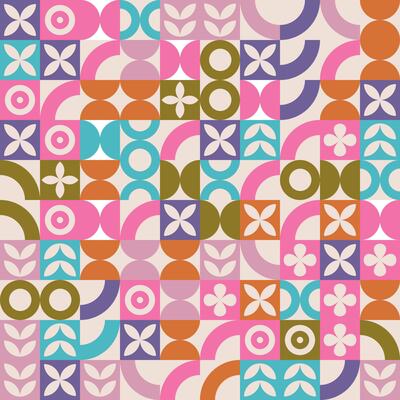 Trendy Bauhaus pattern with geometric shapes, geometry graphics. Geometry modern grid pattern. Abstract geometric pattern design in retro style, seamless pattern for wrapping, pack paper, poster.
