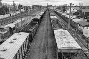 Photography to theme railway track after passing train on railroad photo