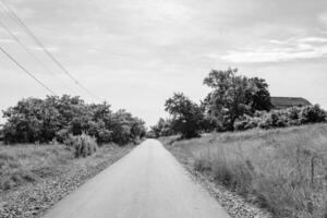 hermosa vacío asfalto la carretera en campo en ligero antecedentes foto