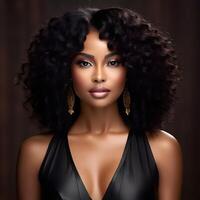 AI generated Beauty portrait of African American girl with afro hair. Illustration AI Generativ photo