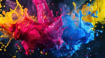 AI generated Colorful Splash Background. Color, Watercolor, Explosion, Abstract, Art, Holi, Festival, Event, Celebration, Texture, Colourful photo