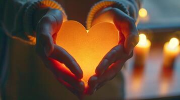 AI generated Hands Holding Heart Shape Paper. Love, Romantic. Healthy Day, World Mental, Foster Care, Homeless Support, Care, Support, Emotion, Empathy, Kindness, Hope, Gift, Hand photo