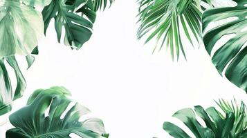 ai generado tierra día - verde monstera hoja aislado en blanco antecedentes. eco ambiente con Copiar espacio. hojas frontera y verde marco naturaleza fondo de pantalla para presentación foto