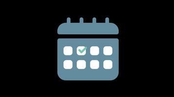 Calendar or appointment schedule flat icon icon for apps and websites. Video footage animation. 4k. Transparent background alpha lock.