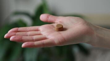 Close-up of a chewable dog or cat pill in the palm of your hand. Veterinary remedy for parasites video