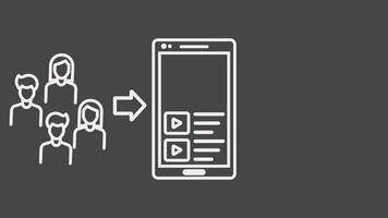animado infográfico cenas visualizando monetizar conteúdo com pessoas Como espectadores, Smartphone, e dinheiro. monetizar linha animado ícone video