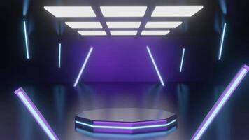 3d abstrakt Neon- Beleuchtung Hintergrund Thema mit modern Podium Studio, tolle zum Anzeige und fördern Produkt video