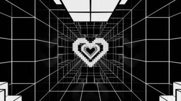 White and Black Pixel Heart Tunnel Background VJ Loop video