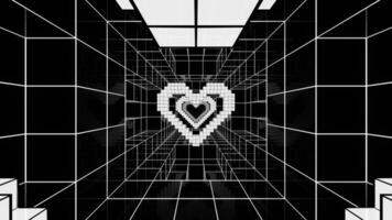 White and Black Pixel Heart Tunnel Background VJ Loop video