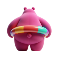 AI generated Large and funny pink bear in a large bright swimming ring isolated on PNG background.