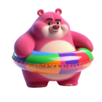 AI generated Large and funny pink bear in a large bright swimming ring isolated on PNG background.