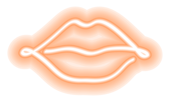 Neon glowing lips shining vibrant bright woman lips, love kiss icon with transparent background png