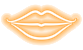 Neon glowing lips shining vibrant bright woman lips, love kiss icon with transparent background png