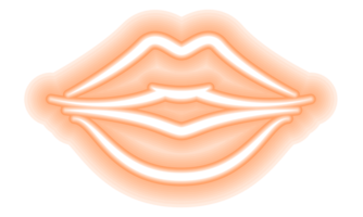 Neon glowing lips shining vibrant bright woman lips, love kiss icon with transparent background png