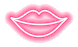 Neon glowing lips shining vibrant bright woman lips, love kiss icon with transparent background png